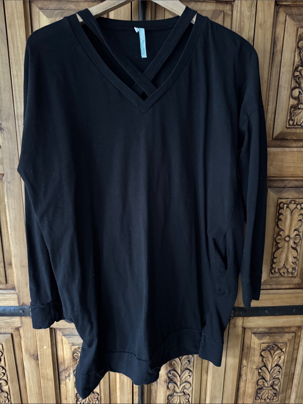 BELLAMI Black Long Sleeve V-Neck Tunic with Crisscross Straps